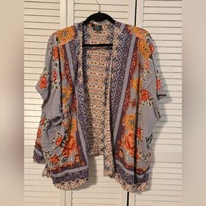 Angie Women’s Small Boho Floral Kimono Cardigan Lightweight Open Front Drape Top